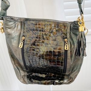 Atalla Handbag Vintage Olive Green & Bronze Patina Crocodile Front Bucket Bag